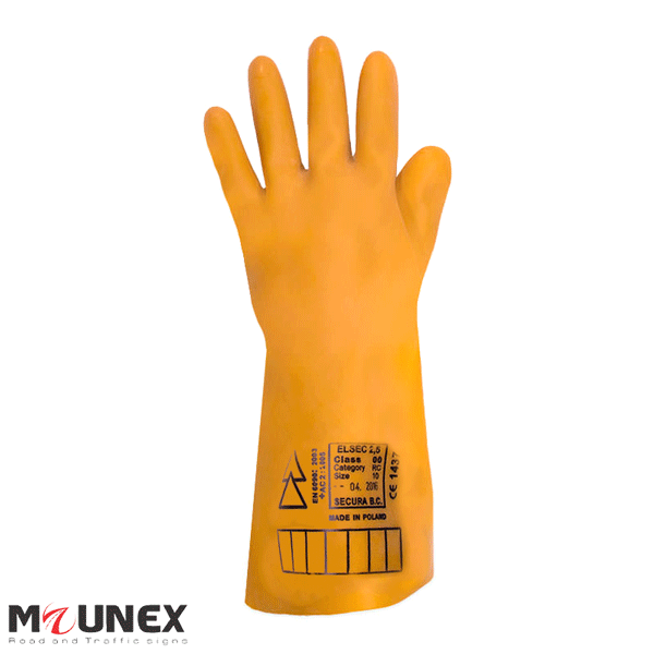 دستکش عایق برق SECURA کلاس ۰۰ – ۲۵۰۰ ولت زرد