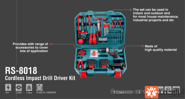 کیت دریل شارژی  RS-8018 رونیکس (18 ولت دو باتری)